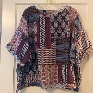J Jill  Purejill organically grown cotton kimono sleeve patchwork top
